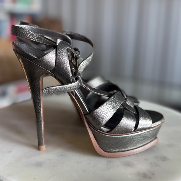 Ysl Saint Laurent Metallic Leather Tribute Sandals 36 - Picture 3 of 15